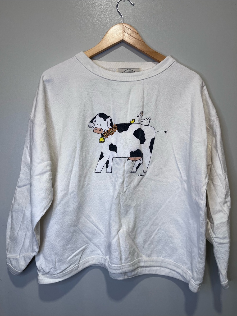 Tailor B. Moss White Crew Neck with Cow Chicken Graphic 100% Cotton Vintage